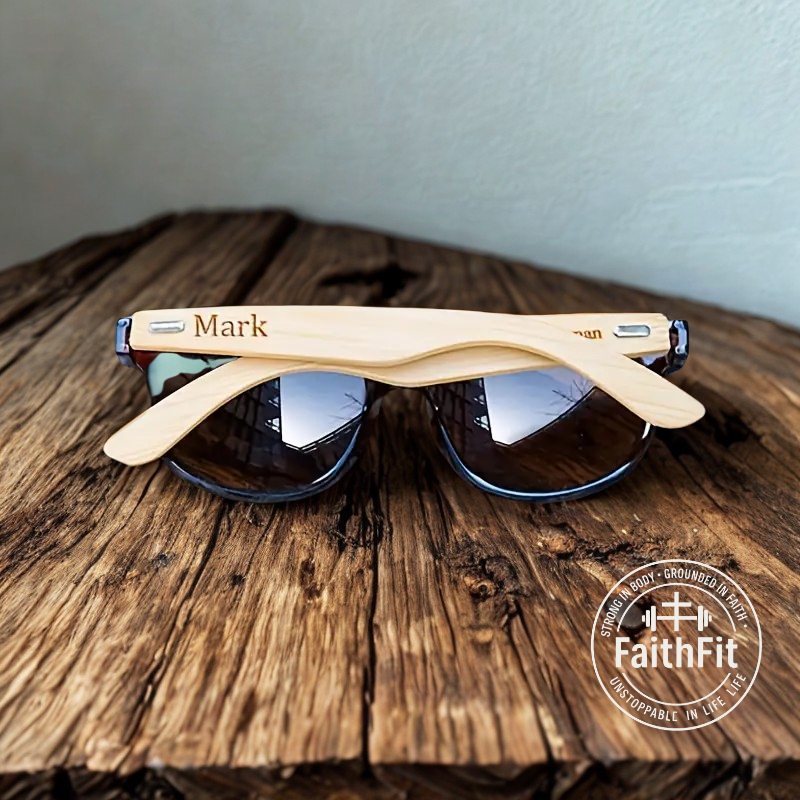 FaithFit Personalized Wooden Sunglasses — Faith, Love & Forever Style