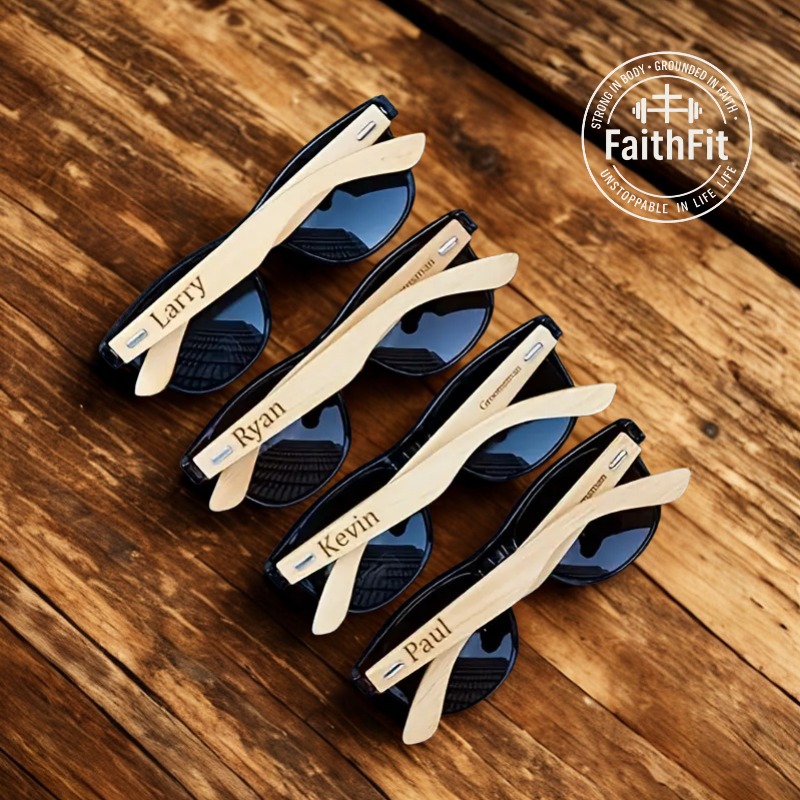 FaithFit Personalized Wooden Sunglasses — Faith, Love & Forever Style