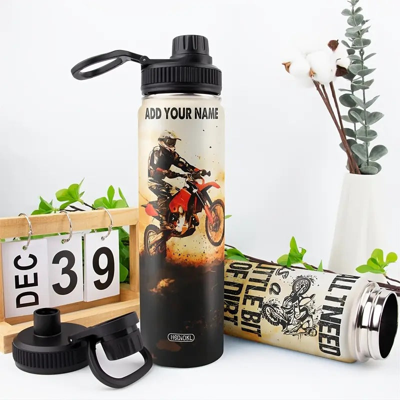 Personalized Motorcycle Tumbler with Dirt Rider Design - Spill-Proof Lid, BPA-Free Stainless Steel Cup, 22oz Capacity, Durable & Reusable