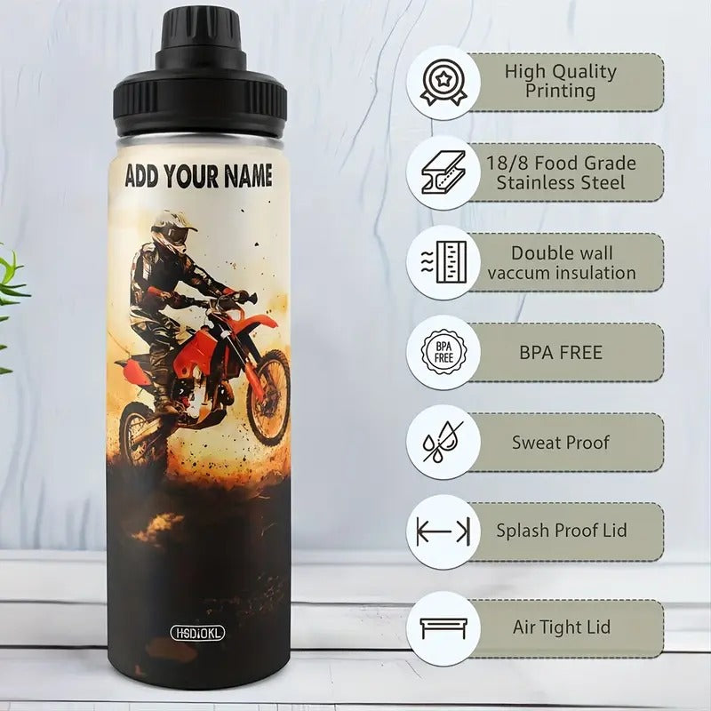 Personalized Motorcycle Tumbler with Dirt Rider Design - Spill-Proof Lid, BPA-Free Stainless Steel Cup, 22oz Capacity, Durable & Reusable
