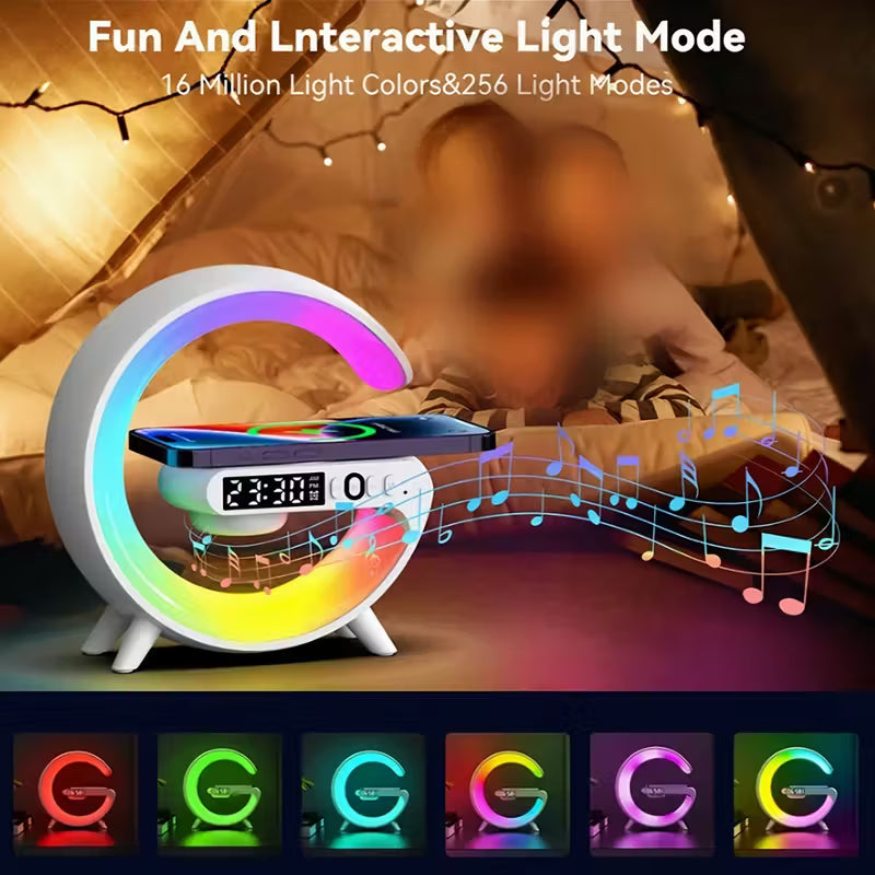 Wireless Speaker, Charger & Night Light with Dimmable Sunrise Alarm Clock